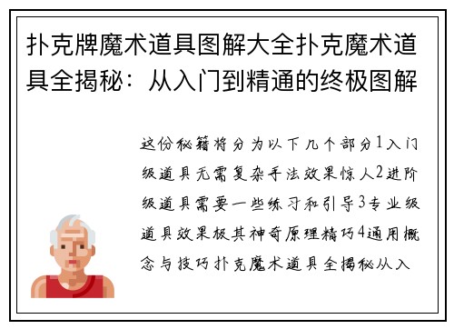 扑克牌魔术道具图解大全扑克魔术道具全揭秘：从入门到精通的终极图解秘籍